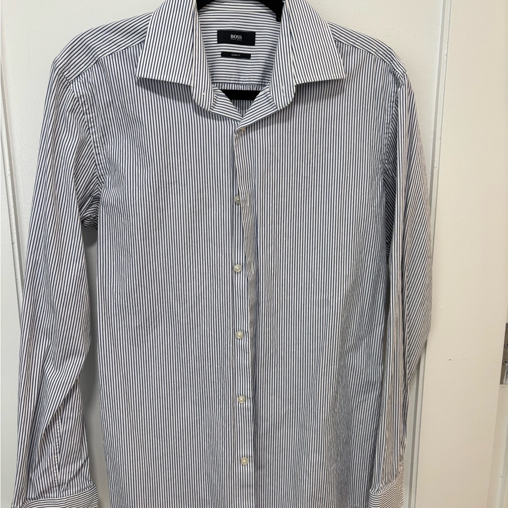 Boss Men's Pinstripe Black and White Dress Shirt